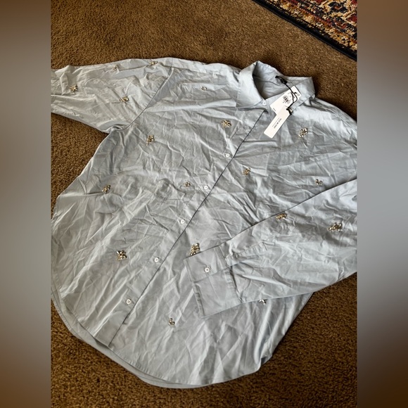 Express Jewel Poplin Blue Top - Picture 3 of 6